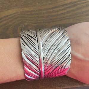Silver-Toned Feather Cuff Bracelet